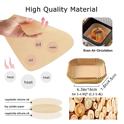 ARLICORPING Air Fryer 100Pcs Disposable Squar Paper Liner, Non-Stick Disposable and Baking Paper for Air Fryer Oil-Proof,for Baking Roasting Microwave - Image 4