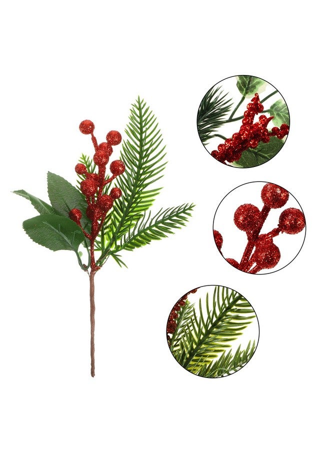 WILLBOND WILLBOND Artificial Christmas Tree Picks Red Berry Pine Picks Spray Berry Branches Holly Pine Flower Pick Berry Pinecones for Christmas Crafts Party Festive Home Decor (Festive Style,24 Pcs)  - Image 3