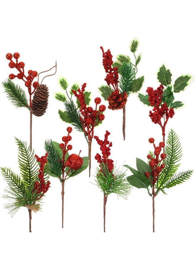 WILLBOND WILLBOND Artificial Christmas Tree Picks Red Berry Pine Picks Spray Berry Branches Holly Pine Flower Pick Berry Pinecones for Christmas Crafts Party Festive Home Decor (Festive Style,24 Pcs)  - Image 4