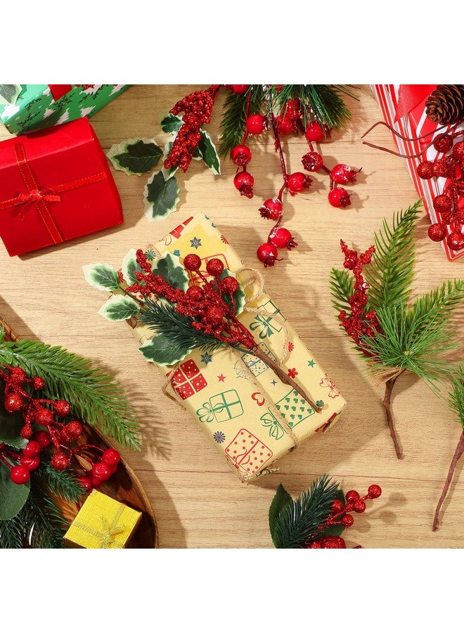 WILLBOND WILLBOND Artificial Christmas Tree Picks Red Berry Pine Picks Spray Berry Branches Holly Pine Flower Pick Berry Pinecones for Christmas Crafts Party Festive Home Decor (Festive Style,24 Pcs)  - Image 5