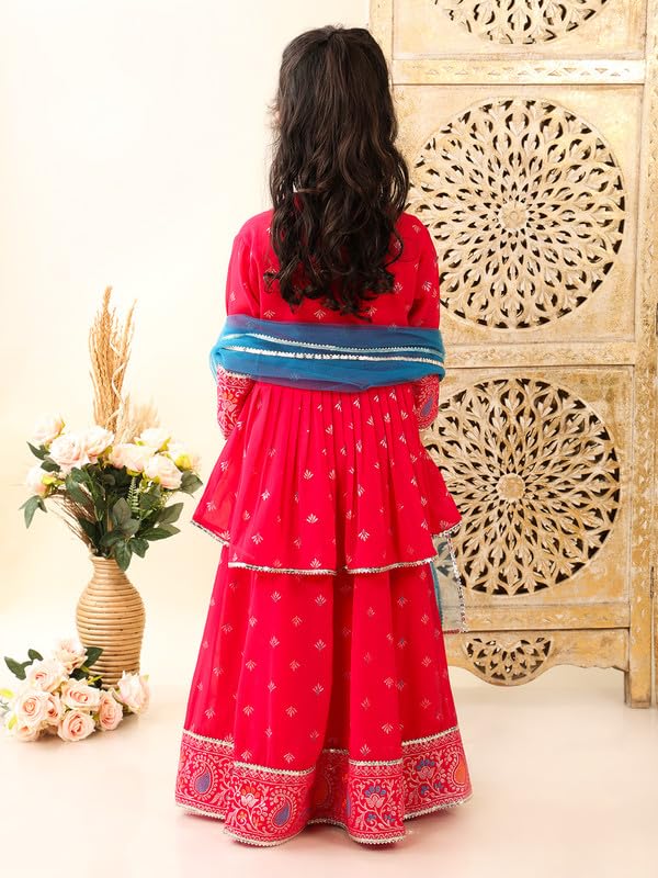 superminis Georgette Foil Print Full Sleeves Lehenga Choli for Girls with Net Dupatta (10-12 Years, Magenta) - Image 3