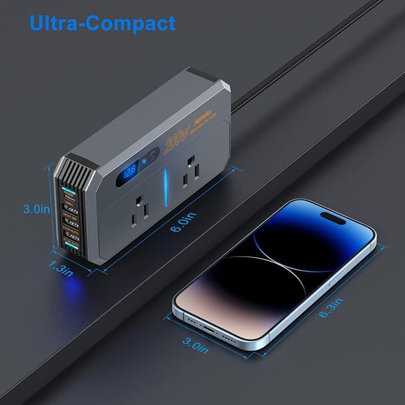 200W Car Power Inverter with 3 USB and 1 Type-C Ports, LED Screen - Image 5