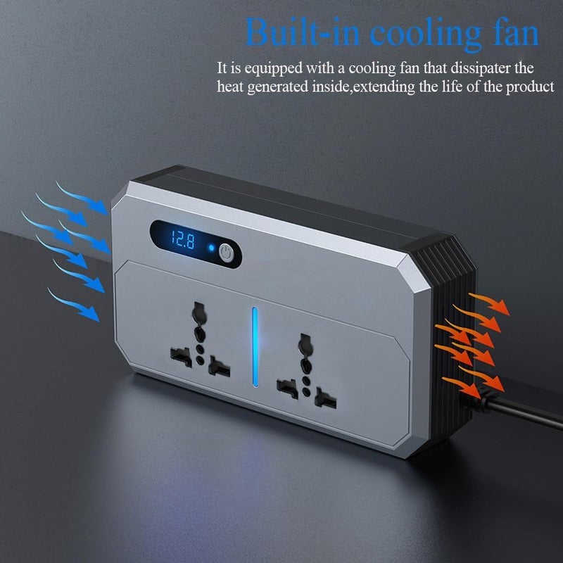 200W Car Power Inverter with 3 USB and 1 Type-C Ports, LED Screen - Image 4