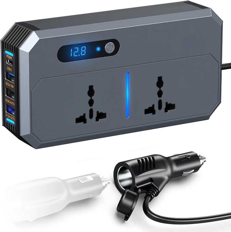 200W Car Power Inverter with 3 USB and 1 Type-C Ports, LED Screen - Image 1