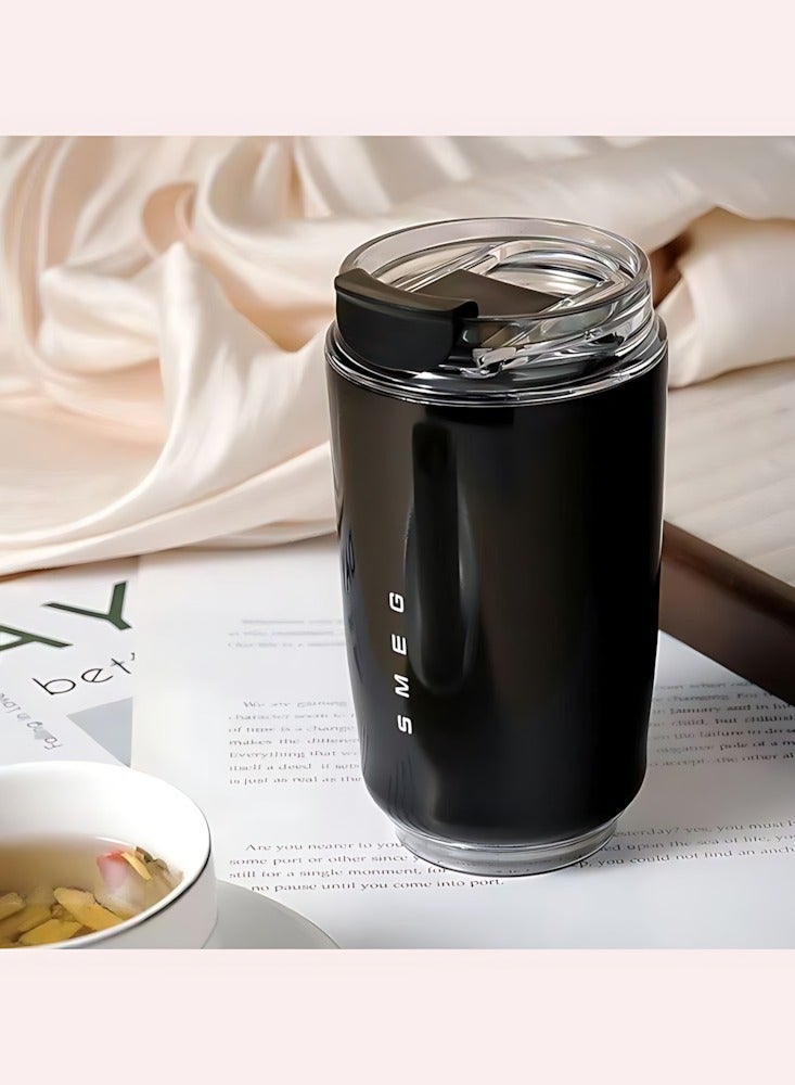 Smeg Travel Coffee Mug, Insulated Beverage Cup with Leakproof Lid, Long-Lasting Coffee Tumbler with Lid, Travel Coffee Thermos (Black) - Image 1