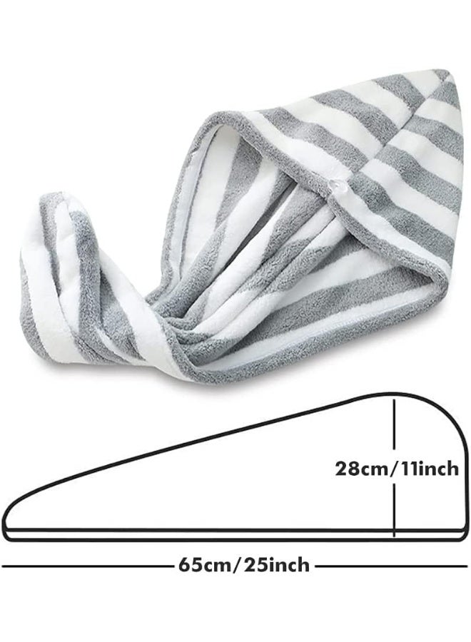 Microfiber Hair Towel, Turbans for Wet Hair, Curly Hair, Hair Drying Towel, Rabbit Ears Super Absorbent Assorted Colors 2 PCS (Striped) - Image 2