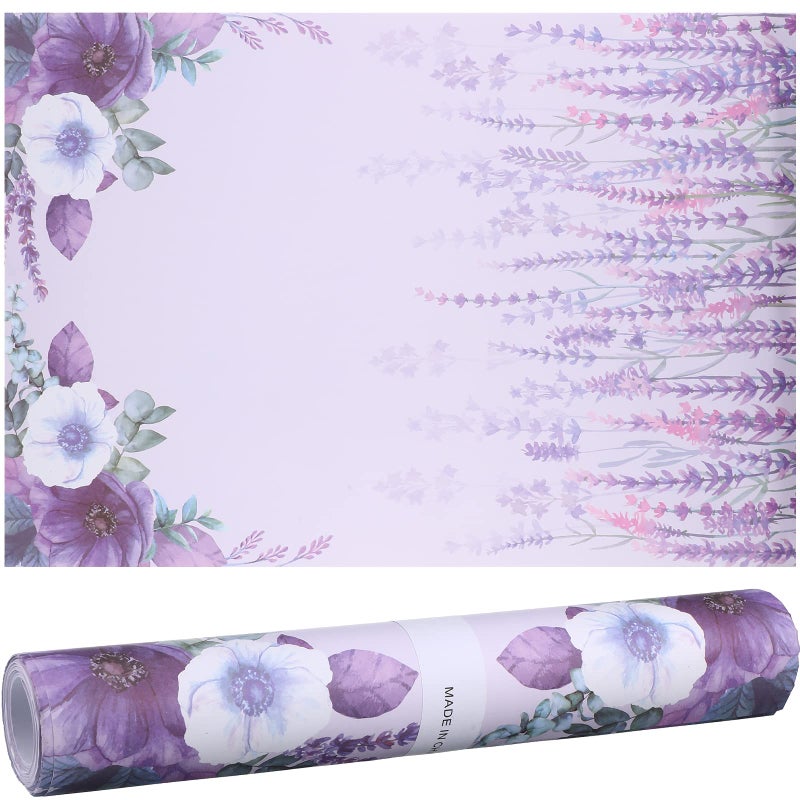 Fainne 24 Sheets Scented Drawer Liners for Dresser 157 x 228 Inch Lavender Drawer Paper Non Adhesive Liners Dresser Scented Floral Print Fragrant for Kitchen Cabinet Shelf ClosetElegant Style 