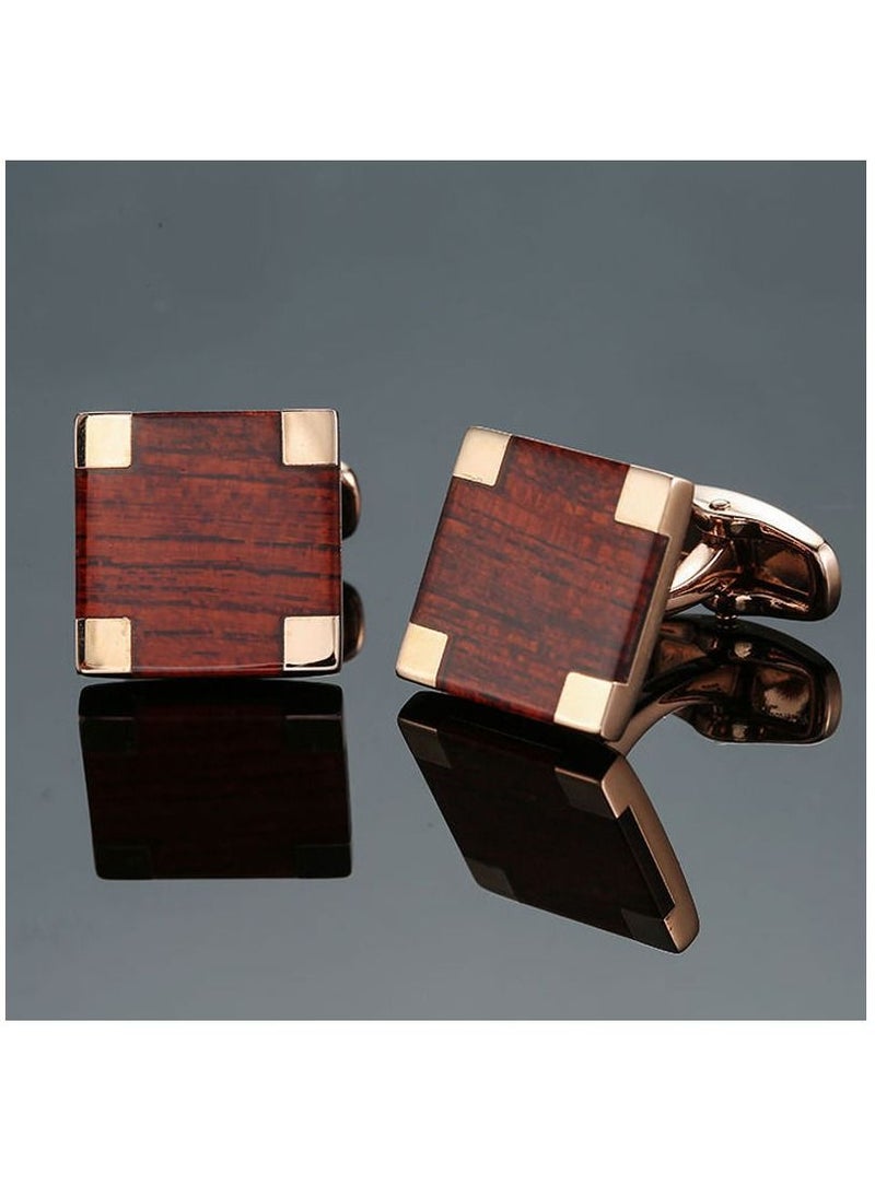 Y&D - French Style Shirt Cufflinks Redwood Carbon Fiber Retro Pattern Cufflinks - Image 1