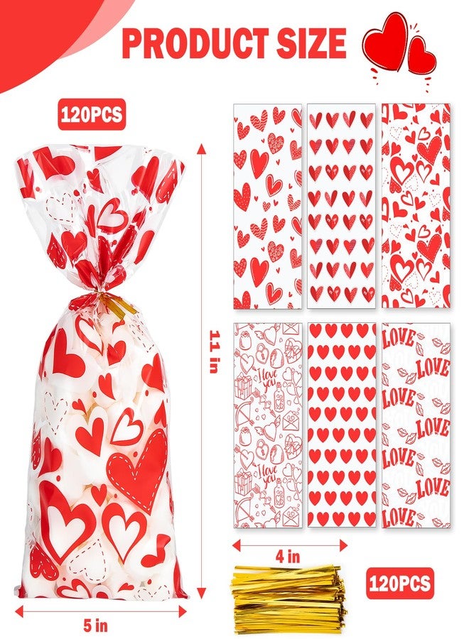 CUDICY Valentine Treat Bags 5x11 Valentines Gift Bags 120PCS Cellophane Bag for Cookie Candy Goodie Party Favor Valentines Day Birthday Wedding Favors Supplies - Image 2