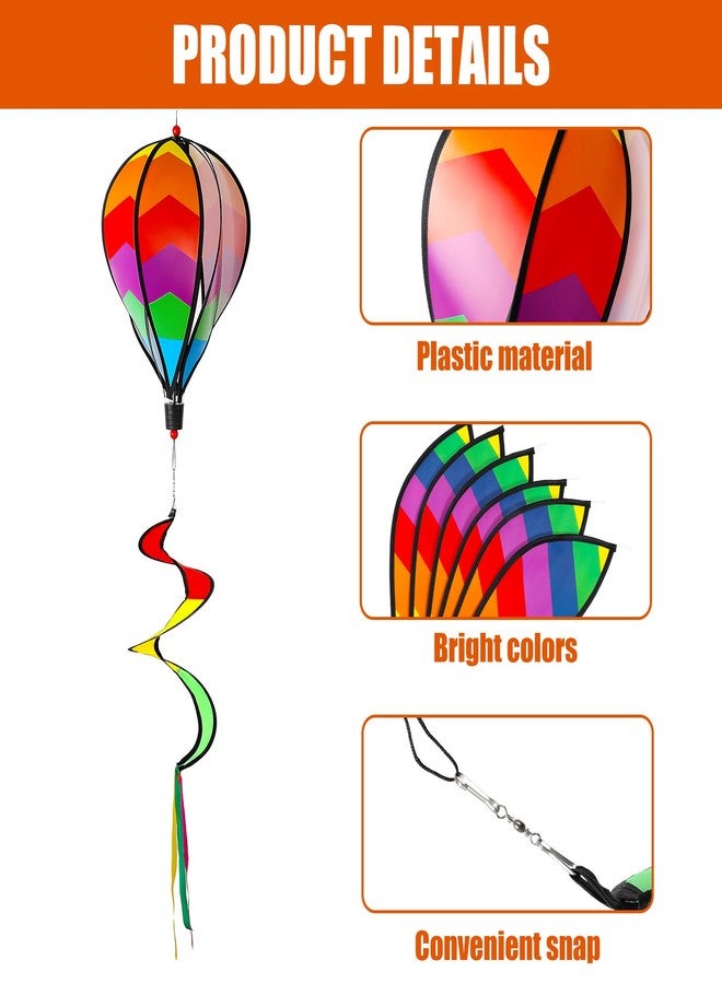 Sotiff 5 Pcs Hot Air Balloon Wind Spinners Rainbow Spinner Wind Chime Garden Windmill Spinner Kinetic Hanging Decor for Lawn Yard (Strip Style) - Image 3