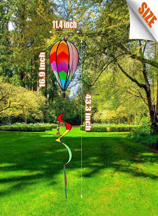 Sotiff 5 Pcs Hot Air Balloon Wind Spinners Rainbow Spinner Wind Chime Garden Windmill Spinner Kinetic Hanging Decor for Lawn Yard (Strip Style) - Image 2