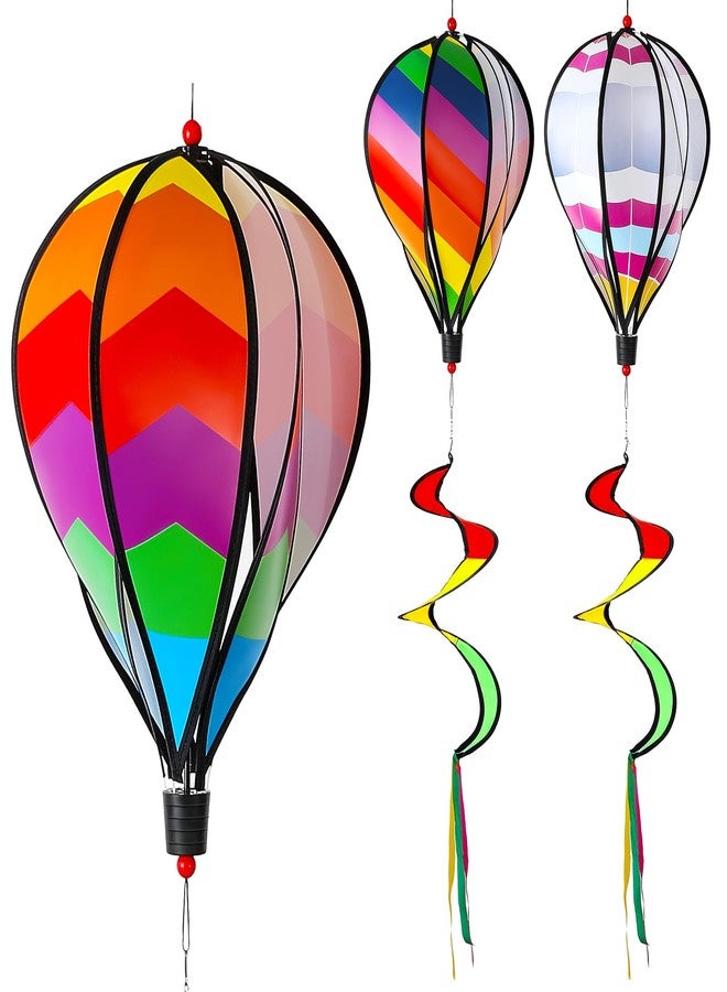 Sotiff 5 Pcs Hot Air Balloon Wind Spinners Rainbow Spinner Wind Chime Garden Windmill Spinner Kinetic Hanging Decor for Lawn Yard (Strip Style) - Image 1