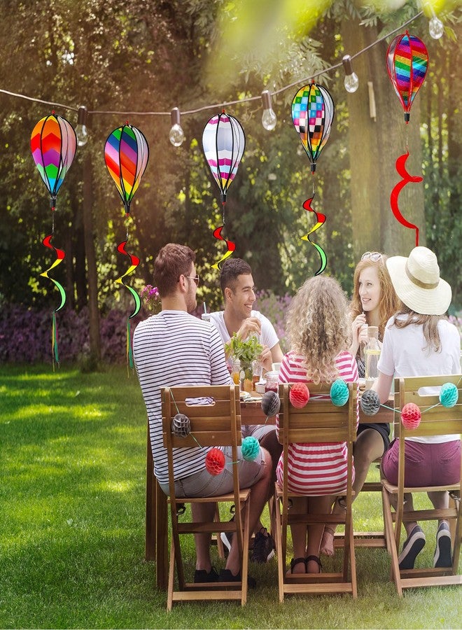 Sotiff 5 Pcs Hot Air Balloon Wind Spinners Rainbow Spinner Wind Chime Garden Windmill Spinner Kinetic Hanging Decor for Lawn Yard (Strip Style) - Image 5