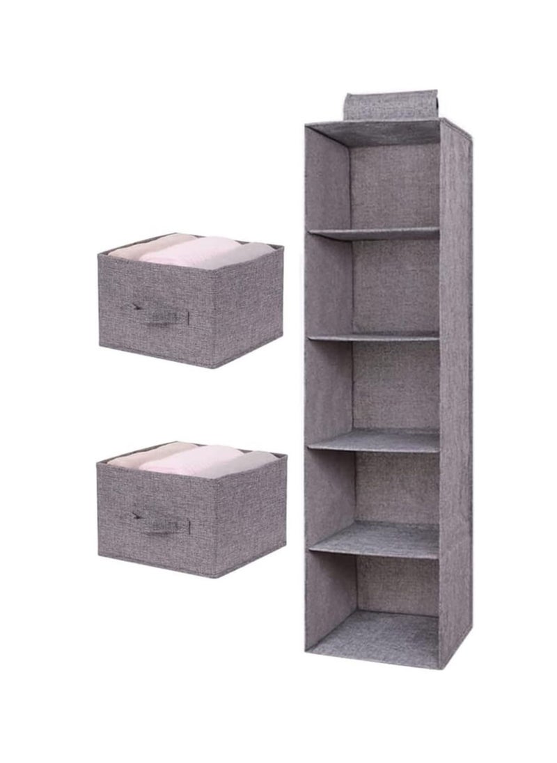 Arabest - Hanging Closet Organizer 5-Shelf, Hanging Shelves for Closet with 3 Removable Drawers & Side Pockets, Hanging Shelf Organizer for Bedroom or Garment Rack - Image 1