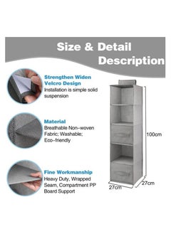 Arabest Hanging Closet Organizer 5-Shelf, Hanging Shelves for Closet with 3 Removable Drawers & Side Pockets, Hanging Shelf Organizer for Bedroom or Garment Rack  - Image 2