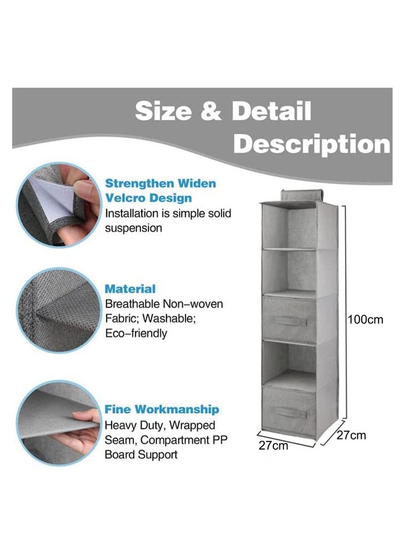 Arabest - Hanging Closet Organizer 5-Shelf, Hanging Shelves for Closet with 3 Removable Drawers & Side Pockets, Hanging Shelf Organizer for Bedroom or Garment Rack - Image 1