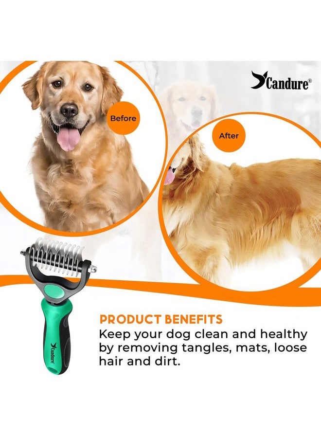 Candure Dematting Comb for Dog and Cat, Pet Grooming Rake and Brushes for Small & Medium Dogs 11+6 Double Sided Blade Deshedding Tool Removes Knots, Undercoat, Mats and Tangled Hair (Green) - Image 5
