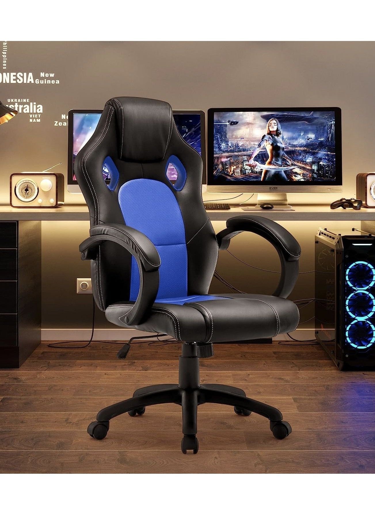 Ergonomic Office Chair Racing Gaming Chair with Backrest Swivel Home Office Chair Height Adjustable Padded Seat 