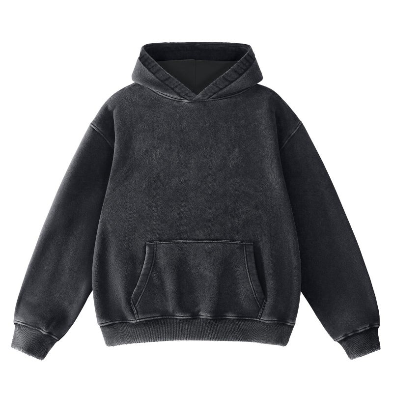 Dnzzs Mens Oversized Acid Wash Hoodies Heavyweight Cotton Fleece Sweatshirt Loose Fit Fall Winter Casual Streetwear PulloverBlackLarge
