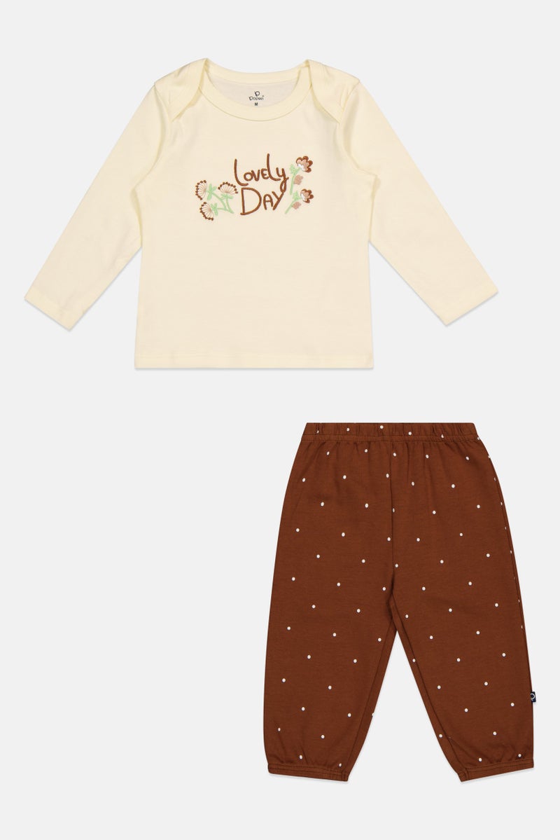 POPEES Toddlers Girl 2Pcs Embroidered Top And Pants Set, Multicolor - Image 2