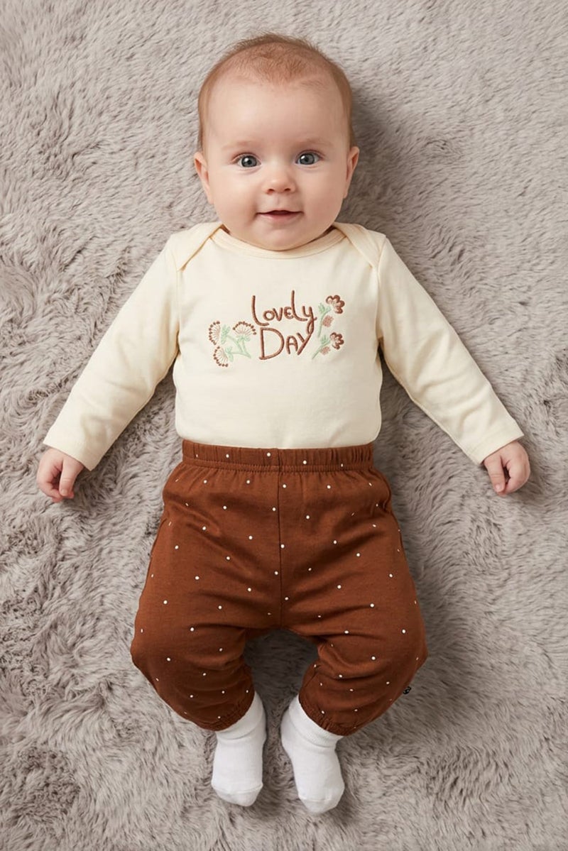 POPEES Toddlers Girl 2Pcs Embroidered Top And Pants Set, Multicolor - Image 1