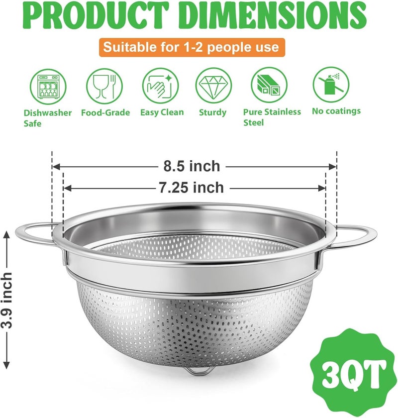 P&P CHEF 3QT Stainless Steel Colander - Image 2