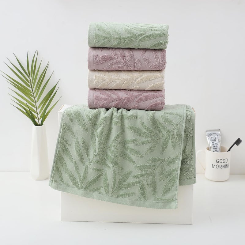 Pidada Hand Towels Set of 2 Leaf Pattern 100% Cotton Absorbent Soft Decorative Towel for Bathroom (Light Brown) - Image 4