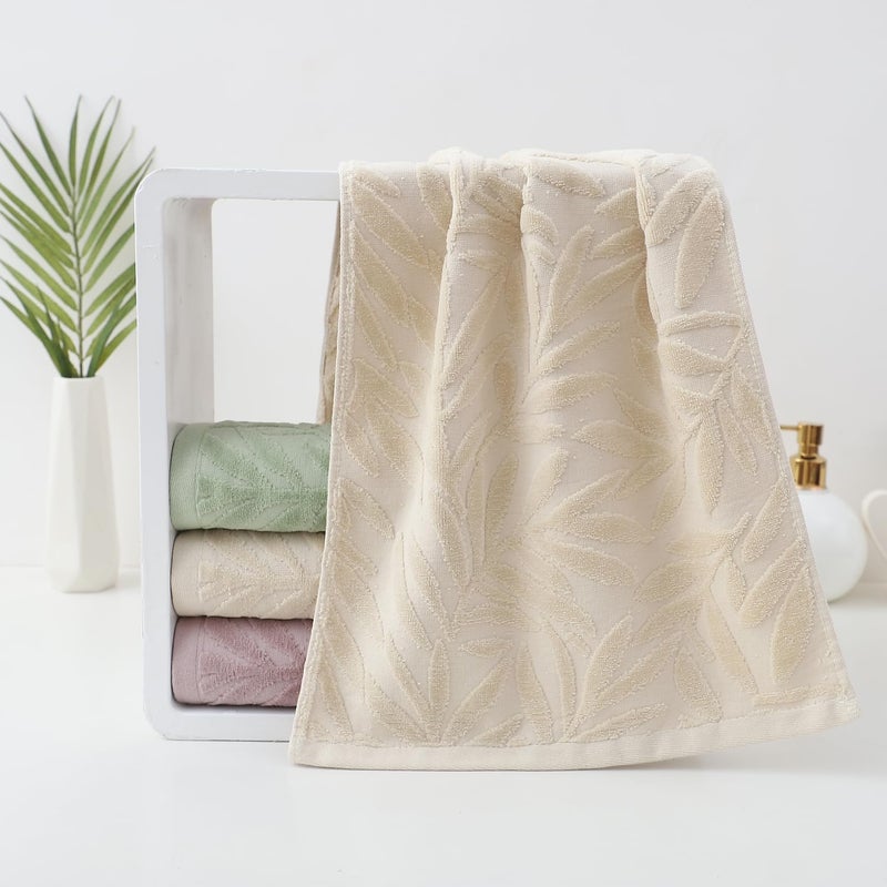 Pidada Hand Towels Set of 2 Leaf Pattern 100% Cotton Absorbent Soft Decorative Towel for Bathroom (Light Brown) - Image 3