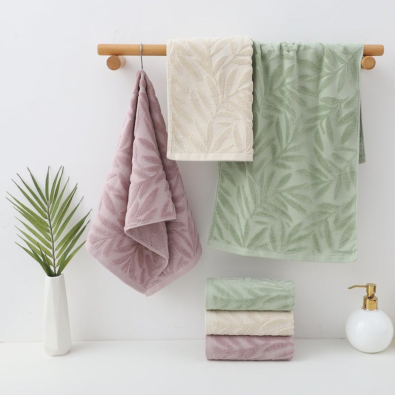 Pidada Hand Towels Set of 2 Leaf Pattern 100% Cotton Absorbent Soft Decorative Towel for Bathroom (Light Brown) - Image 2