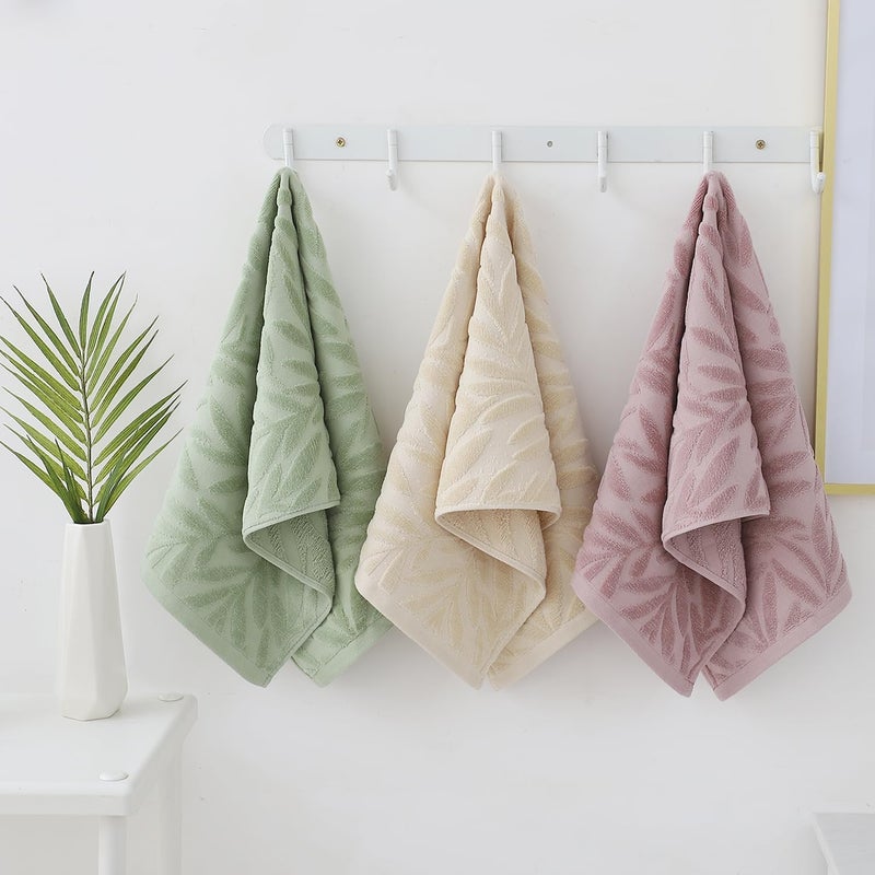 Pidada Hand Towels Set of 2 Leaf Pattern 100% Cotton Absorbent Soft Decorative Towel for Bathroom (Light Brown) - Image 5