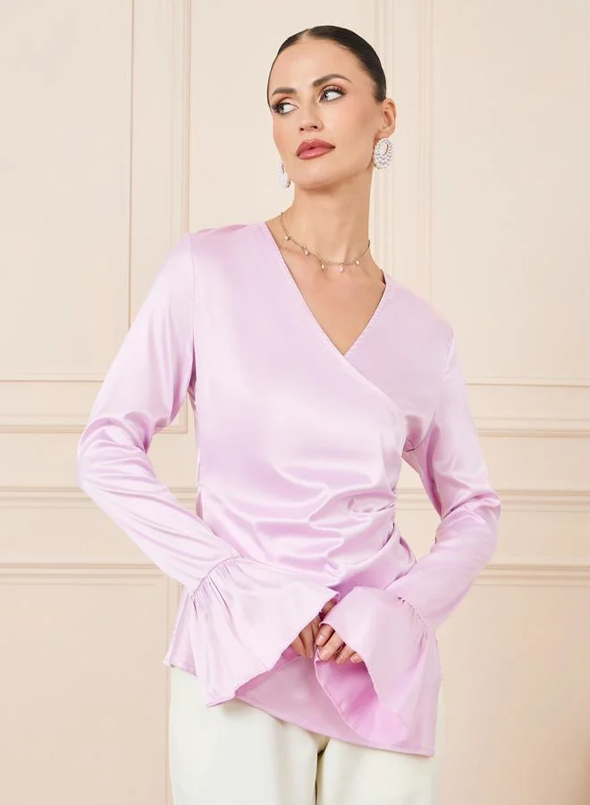ستايلي Solid Long Sleeve Wrap Top