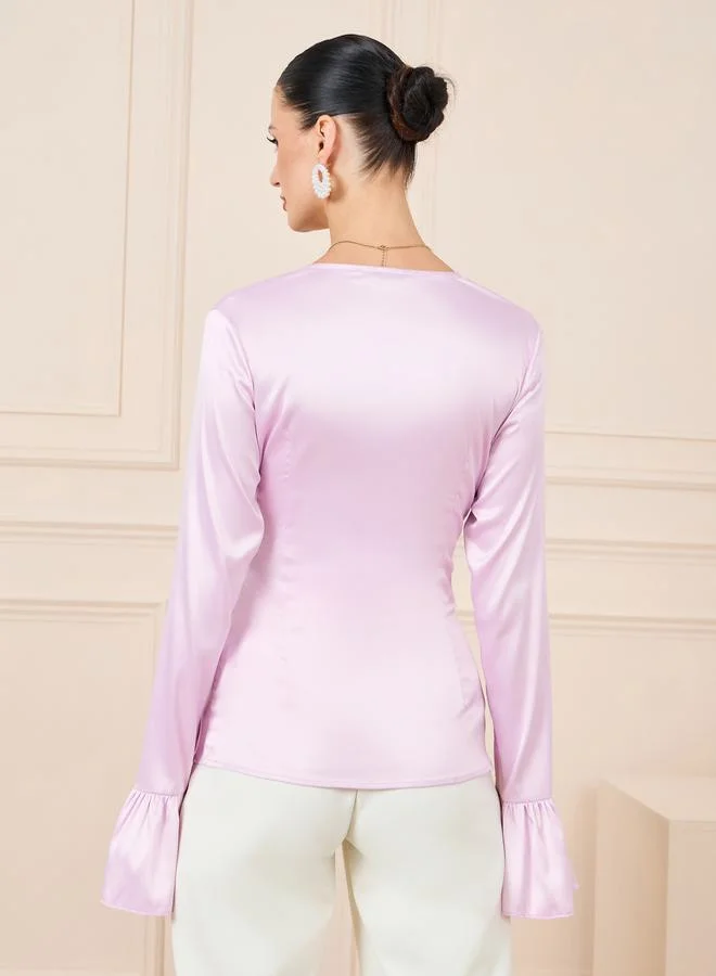 ستايلي Solid Long Sleeve Wrap Top