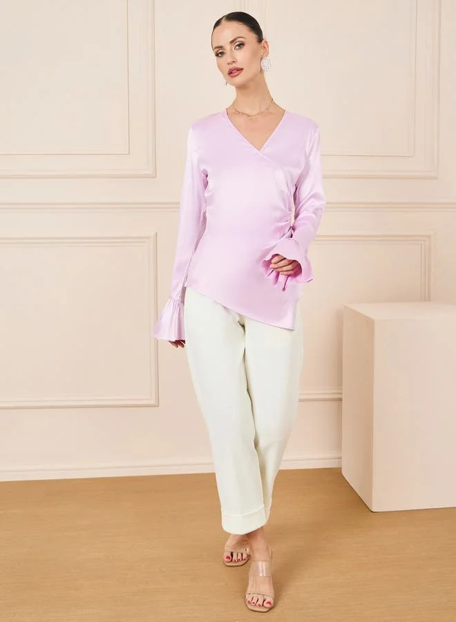 ستايلي Solid Long Sleeve Wrap Top