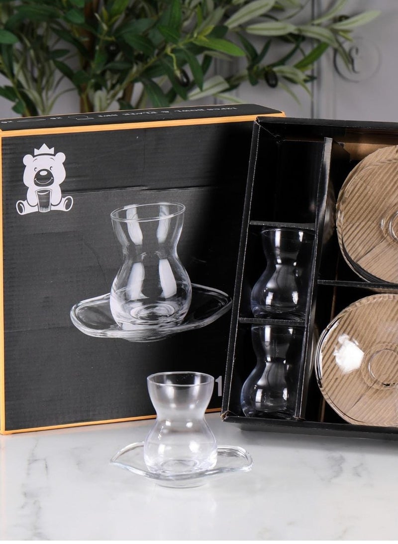 ☕Crystal tea set, distinctive Turkish wavy design, 6 cups 🥛 + 6 saucers 🍥, black tint - Image 2