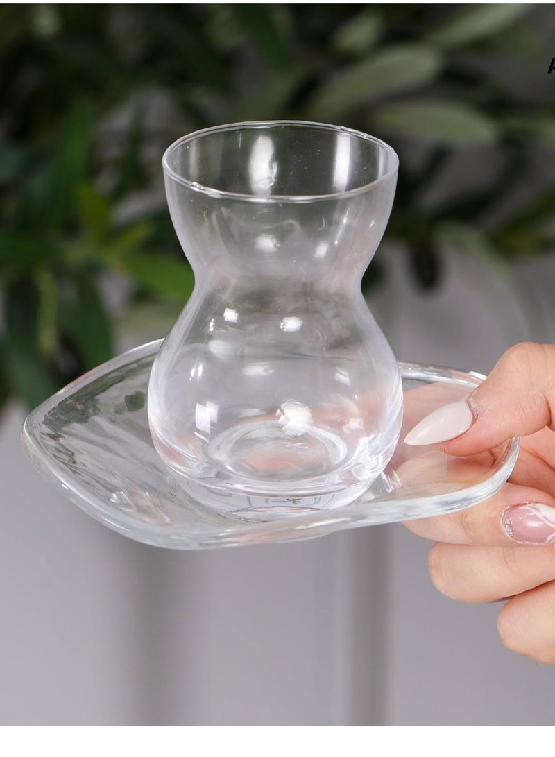 ☕Crystal tea set, distinctive Turkish wavy design, 6 cups 🥛 + 6 saucers 🍥, black tint - Image 5