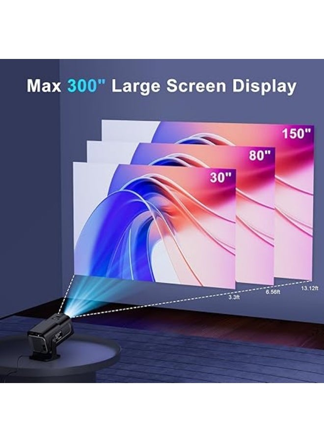 4K 1080P Smart Projector with Built-in Apps, Bluetooth, Wi-Fi, Auto Keystone, Shortcut and 270° Adjustable Projection - Compact Portable Outdoor Movie Projector HY320 HY300 (Black) - Image 3