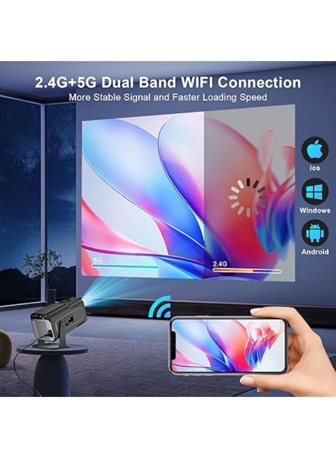 4K 1080P Smart Projector with Built-in Apps, Bluetooth, Wi-Fi, Auto Keystone, Shortcut and 270° Adjustable Projection - Compact Portable Outdoor Movie Projector HY320 HY300 (Black) - Image 2
