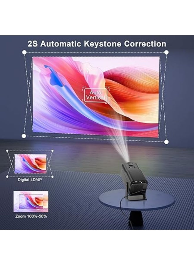 4K 1080P Smart Projector with Built-in Apps, Bluetooth, Wi-Fi, Auto Keystone, Shortcut and 270° Adjustable Projection - Compact Portable Outdoor Movie Projector HY320 HY300 (Black) - Image 4