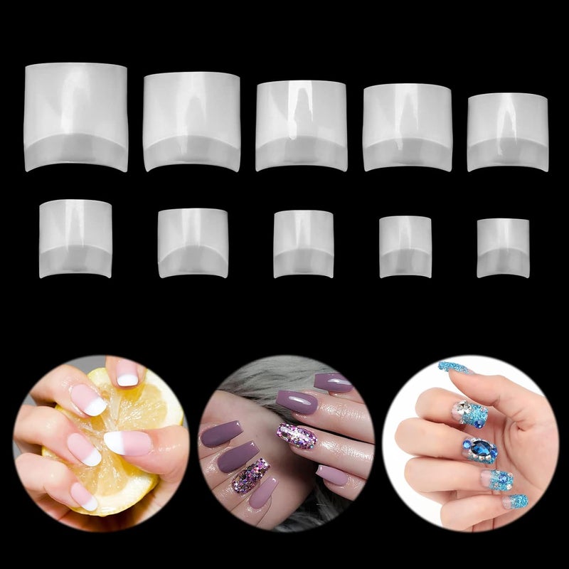 MWOOT 500Pcs Square Short False Nail Art Tips Set French Acrylic Half Cover Fake Nails Tips Finger Toe Nail Extension Tip Sticker Tool for DIY Women Salon Home Manicure Decor 10 Sizes Natural
