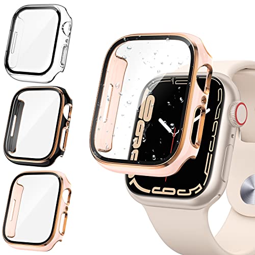 Tensea [3PCS for Apple Watch Screen Protector Case 41mm Series 9/8/7 Accessories, iWatch Protective Face Cover for Women Men, Tempered Glass Film Hard Bumper for iPhone Watch 41 mm - Image 1