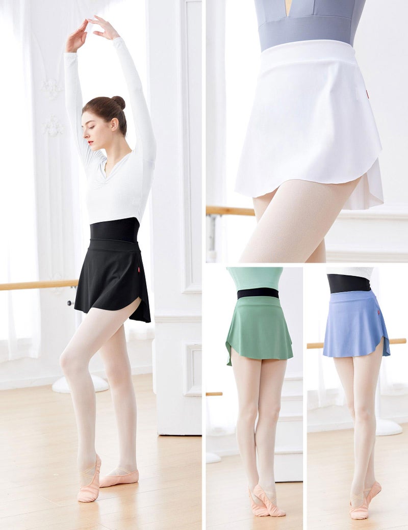 Daydance Black Women Ballet Skirts Pull On Short Opaque Dance Skirts with Low Split - Image 5