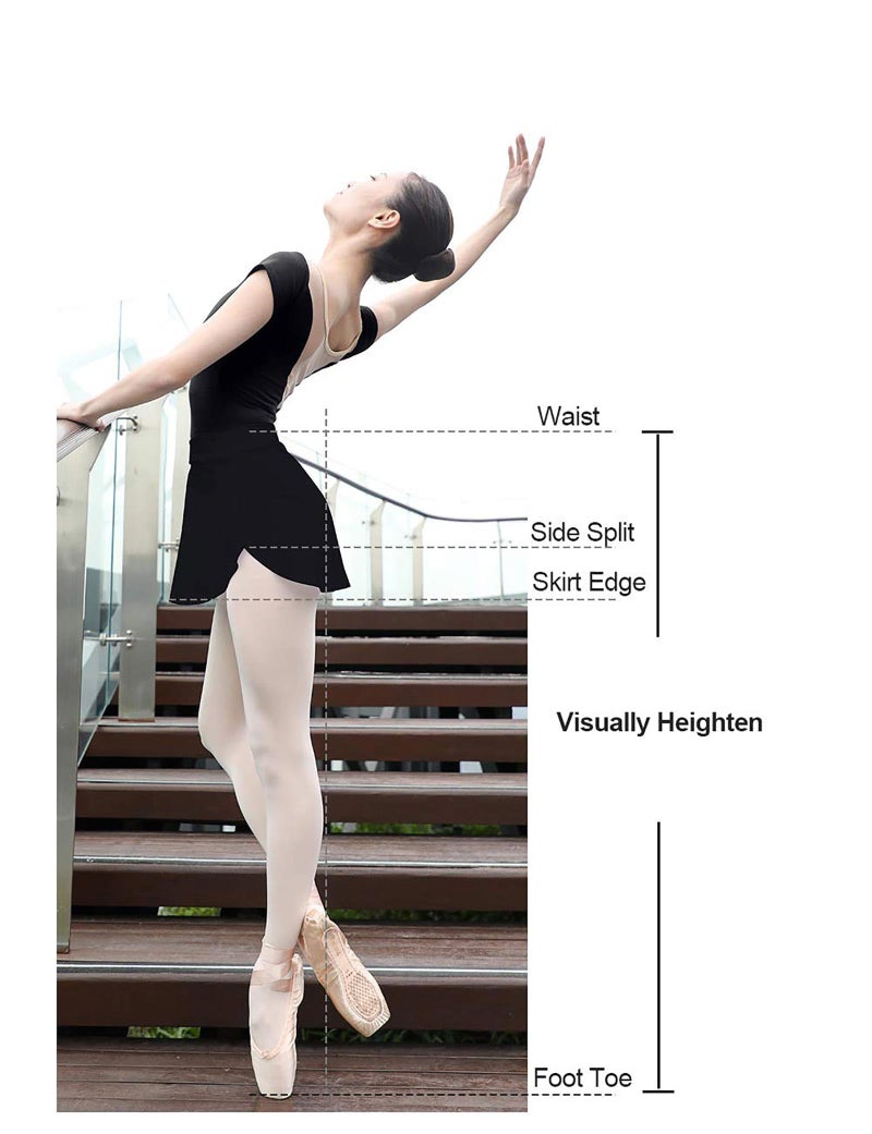 Daydance Black Women Ballet Skirts Pull On Short Opaque Dance Skirts with Low Split - Image 4