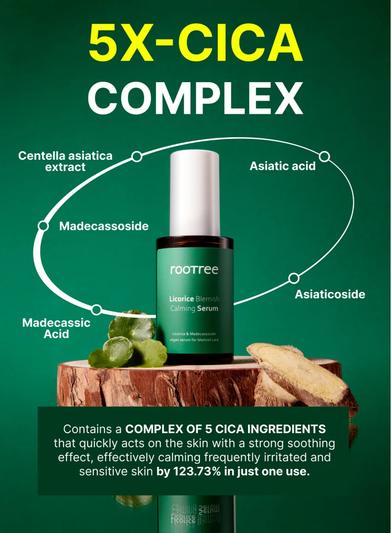 rootree Licorice Blemish Calming Serum - Korean Beauty Skin Brigtening, Impproving Skin Tone, Soothing Revitalizing, Vegan & Cruelty Free
