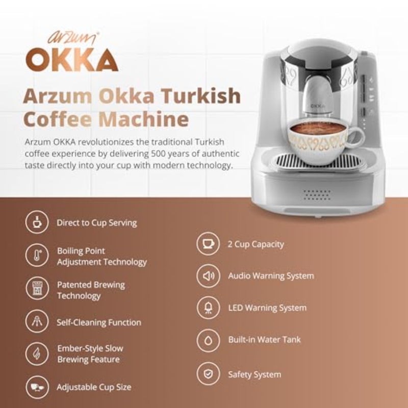 Turkish coffee maker for home use, stainless steel body, white color, fully automatic with direct-to-cup and self-cleaning function - Image 3