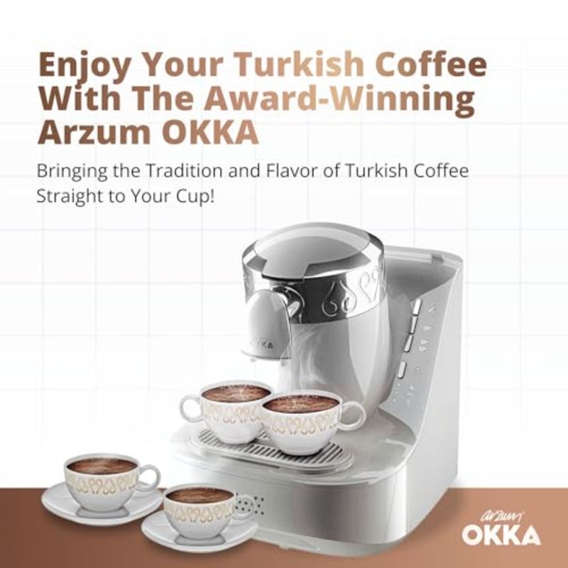 Turkish coffee maker for home use, stainless steel body, white color, fully automatic with direct-to-cup and self-cleaning function - Image 2