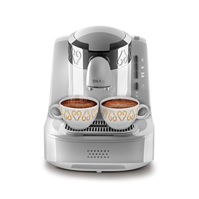 Turkish coffee maker for home use, stainless steel body, white color, fully automatic with direct-to-cup and self-cleaning function - Image 1