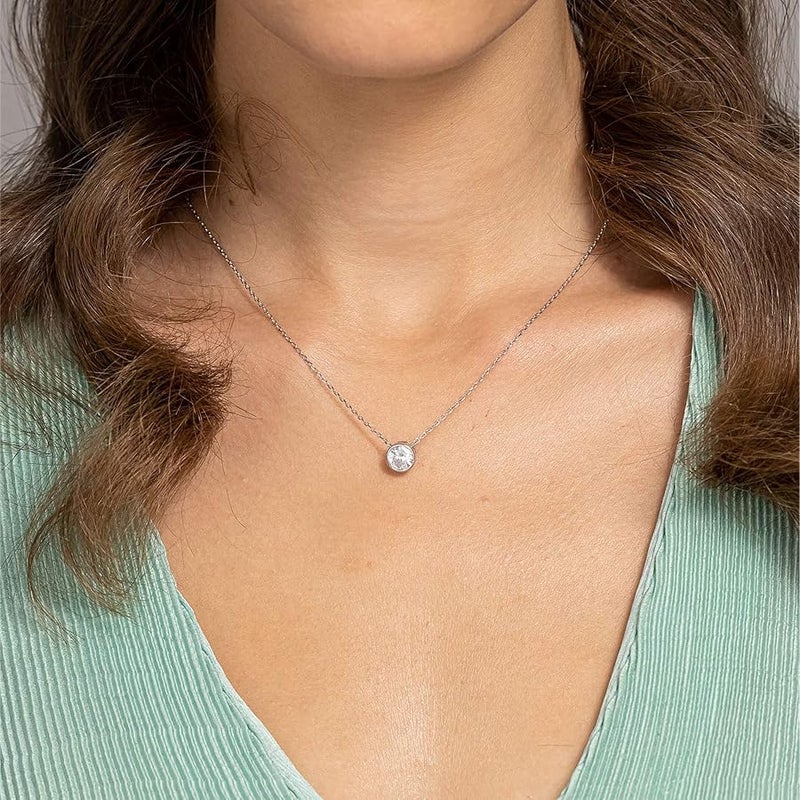 PAVOI 14K Gold Plated Circle CZ Solitaire Necklace | Elegant Bezel Pendant | Dainty Cubic Zirconia Halo Choker Necklaces for Women - Image 2
