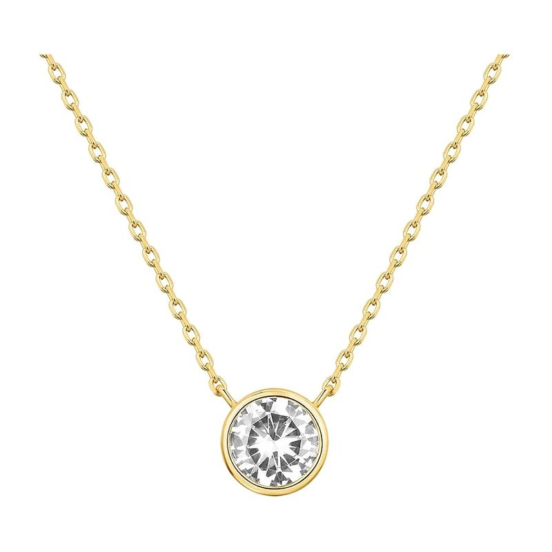 PAVOI 14K Gold Plated Circle CZ Solitaire Necklace | Elegant Bezel Pendant | Dainty Cubic Zirconia Halo Choker Necklaces for Women - Image 1