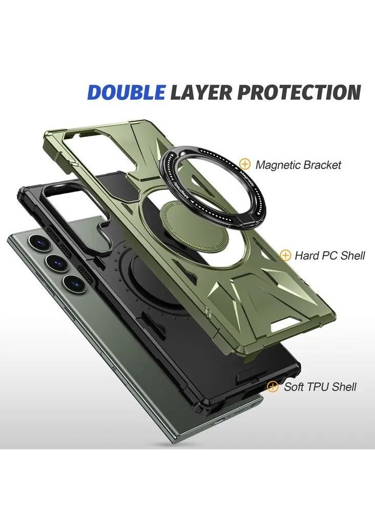Color Fans Samsung Galaxy S23 Ultra Case Scratch-resistant Cellphone Cover with 360° Rotatable Kickstand Design - Dark Green  - Image 5