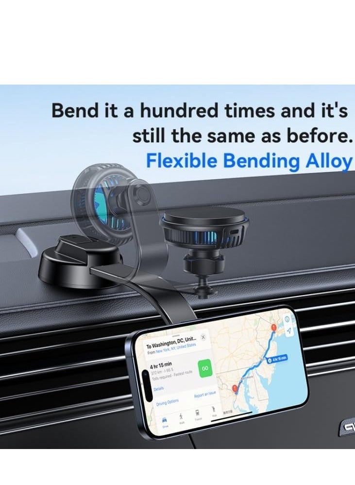 JAJEEK "New Semiconductor Cooling 15W Magnetic Wireless Charging Car Holder – Features Dual Ambient Lighting, Vacuum Nano Suction Cup, and Flexible Aluminum Bracket for Secure, Efficient Charging in Your Car (Black)" - Image 5